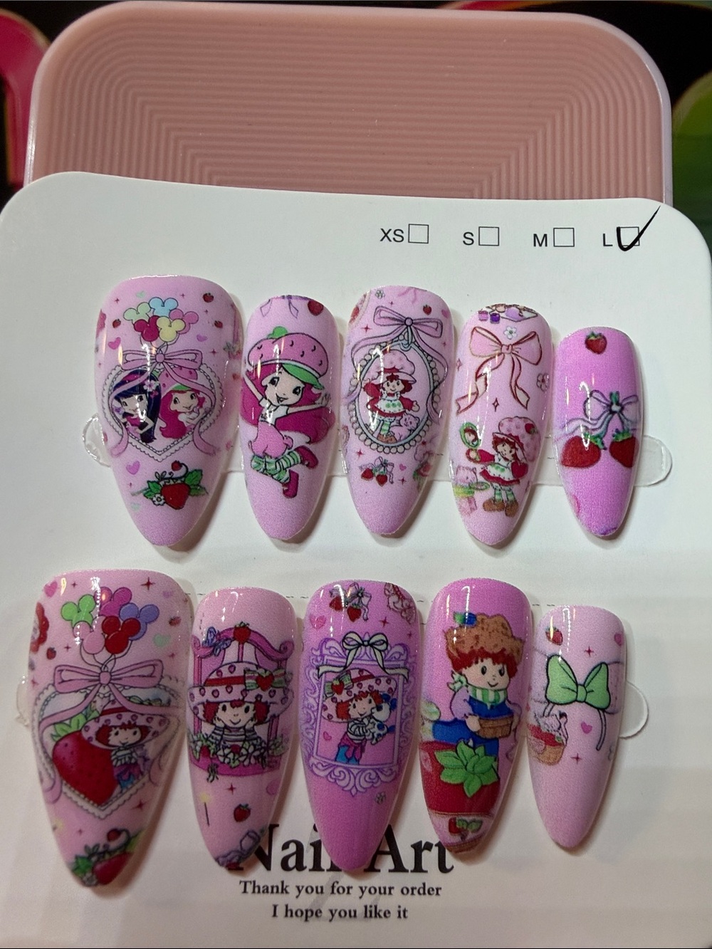 Pink Strawberry Shortcake Character Press-On Nails for Women